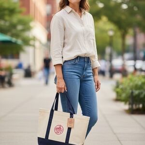 Canvas Tote Bag with Navy Accents